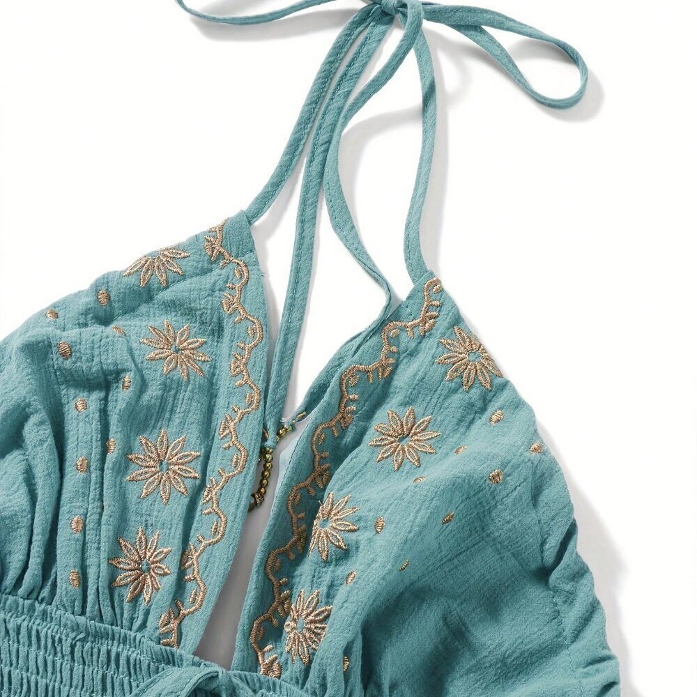 Blue Boho Women's Floral Maxi Beach Sundress - Picture 8 of 8